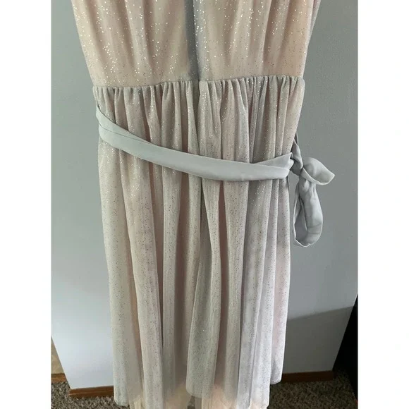 NWT Lauren Conrad Runway Midi Tulle Illusion Dress in Silver and Cream‎ Size 6 - Picture 7 of 12